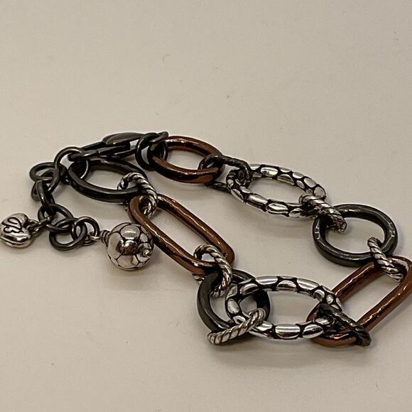 Brighton Open Link Silver, gunmetal and Copper colored Chain Link Bracelet - Picture 4 of 5